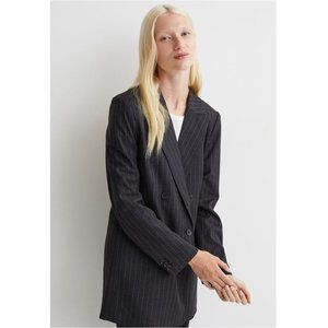 NWT H&M Women's Dark Grey Pinstripe Double-Breasted Blazer Jacket Size L